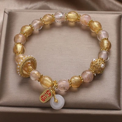 Pulsera de cuentas de vidrio de oro rosa para mujer cuentas de cristal amuleto de paz joyería Foto 1 de 4