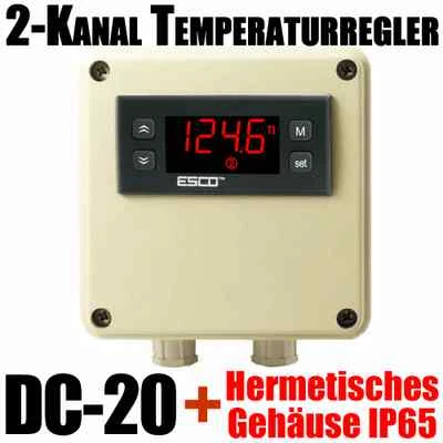 TemperaturRegler GEHÄUSE IP65 DifferenzRegler 2 Sensor DoppelThermostat 2-Kanal