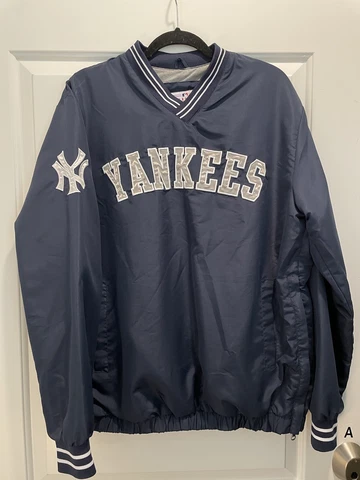 VINTAGE MLB New York Yankees Pullover Mens M Medium Blue Navy Windbreaker Jacket Cover