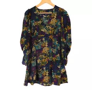 Zara Purple Blue Tunic Top Size Small Silky Floral - Picture 1 of 3