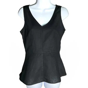 J Crew Factory Linen Blend Peplum Top Sz 4 Sleeveless Black Coastal Minimalist - Picture 1 of 9