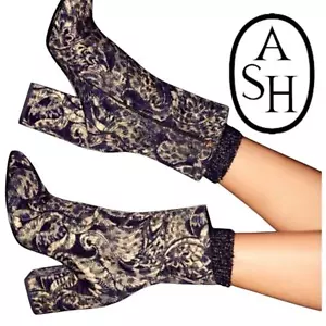ASH Women's Flora Ankle Boots – Black & Gold Floral Size EU 37 - Picture 1 of 14