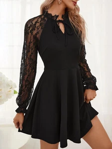 Women's Lace Long Sleeve Bodycon Short Dress Evening Party Cocktail Mini Dress - Picture 1 of 6