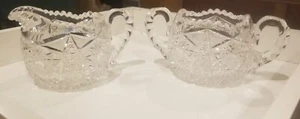 Magnifique crémier et sucre américain en verre taillé brillant ABP cristal dent de scie - Photo 1/23