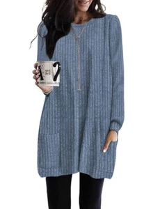Women's Long Sleeve Tunic Sweaters 2024 Fall Oversized Jumpers Top Comfy Knit... - Picture 1 of 3