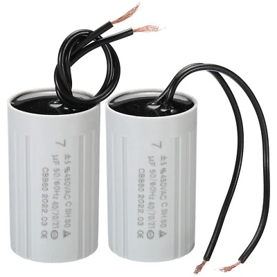 CBB60 7uF Running Capacitor, 2pcs AC 450V 2 Wires 50/60Hz Cylinder 60x35mm Foto 1 de 4