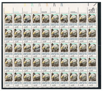 Scott #1831 Organized Labor Proud & Free Sheet of 50 Stamps - MNH in mount UL - Image 1 of 3