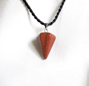 Small Faux BROWN GOLDSTONE Hexagonal PENDULUM Pendant & Twisted Cord Necklace - Picture 1 of 2