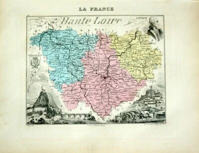 Carte géo Vuillemin Atlas Migeon 1881- 43 Haute Loire - Le Puy Lafayette - Photo 1/2