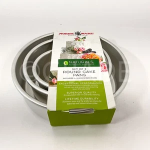 Nordic Ware 3pc Natural Aluminum Round Cake Pan Set, 8", 6" and 4" Silver - Picture 1 of 6