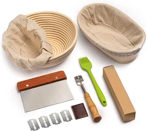 Bread Banneton Proofing Basket 2Set 9 In round & 10 Oval Cane Sourdough Baskets - Imagen 1 de 8