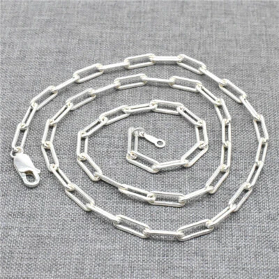 925 Sterling Silver Paper Clip Chain Rectangle Drawn Lobster Cable Necklace Gift - Image 1 of 4