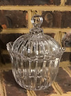 Soga Japan Small Canister Lidded Jar Bowl Clear Glass Ribbed With Flared Rim