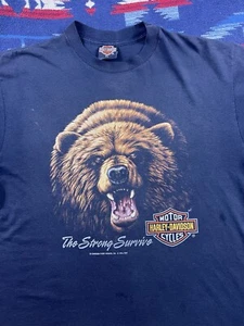 Vtg 90s 3D Emblem Harley-Davidson Shirt The Strong Survive Grizzly Bear 1991 XL - Picture 1 of 14