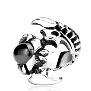 Black Stone Scorpion King Ring Stainless Steel Men's Vintage Scorpion Punk Ring - Picture 1 of 3