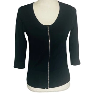 Carmen Carmen Marc Valvo Mujer Pequeño Negro Manga 3/4 Cremallera Completa Cárdigan Suéter - Imagen 1 de 4