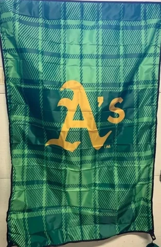 Oakland A's Athletics MLB Baseball Flag Banner Green Plaid Gold in bag Cover