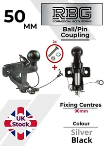 Tow Bar Ball/Pin Coupling 50mm Tow Hitch E approved Tow Jaw Black/Silver + B/N/W - Picture 1 of 9