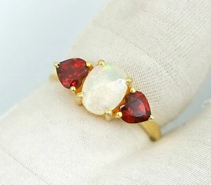 Ethiopian Opal Ring Garnet Gemstone Ring 925 Sterling Silver Stackable Ring - Picture 1 of 4