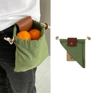 Foldable Waxed Canvas Foraging Pouch Hiking Waist Pack with Drawstring Leather - Picture 1 of 12