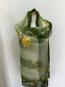 S10# balenciaga rectangle Green Silk Scarf 70/34 has pulls - Picture 1 of 6
