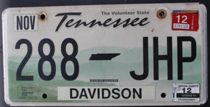 2012 TENNESSEE DAVIDSON COUNTY  The Volunteer State License Plate # 288 JHP - Picture 1 of 1