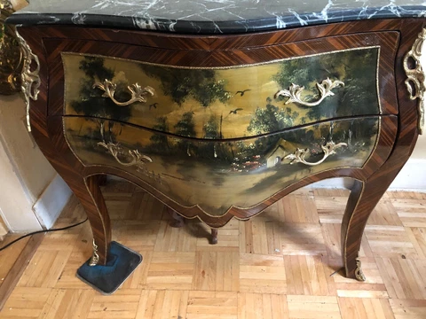 Exceptional Louis Xl Style Painted Bonbe Marble Top Commode Chest Cover
