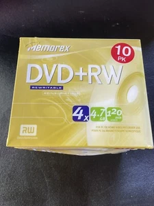 DVD + RW Blank Rewritable MEMOREX 10 Pack 120 Minute 4.7GB  4X & 2.4X Compatible - Picture 1 of 6