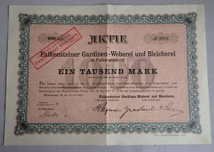 Aktie Falkensteiner Gardinen- Weberei und Bleicherei 1920 (89743) - Picture 1 of 3