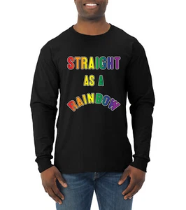 Maglietta manica lunga uomo Straight as a Rainbow Humor LGBTQ - Foto 1 di 13