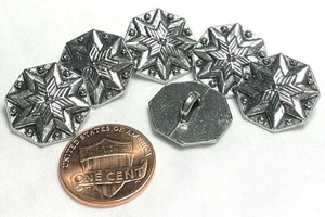 6 Octagonal 8-Point Star Shiny Silver Tone Metal Shank Buttons 11/16" 17mm 12609 - Picture 1 of 3