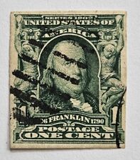 USA, RARE VINTAGE, 1906, Ben Franklin, 1 Cent, Used, IMP, Sc#314 "Tornado Cancel