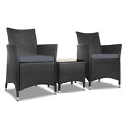 Gardeon Outdoor Furniture Chair Table Garden 3pc Set Rattan Bistro Wicker Black