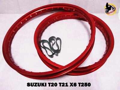 SUZUKI T20 T21 X6 T250  F & R ALUMINIUM RED WHEEL RIM SET  *nan4918* Foto 1 de 4