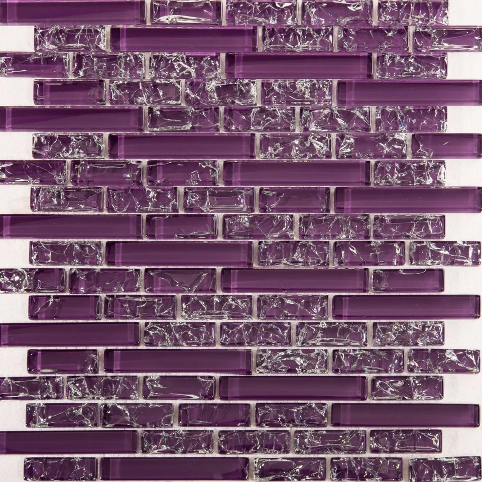 Purple Crackle & Plain Glass Mosaic Wall  Single Tile (MT0168) - Image 1 of 1
