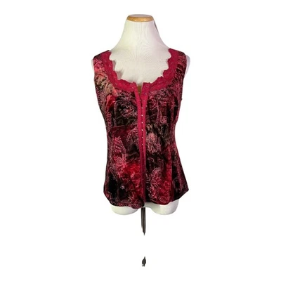 Vintage Y2K Dressbarn Size M Stretchy Velvet Top Whimsigoth Hook-Front Glitter - Image 1 of 4