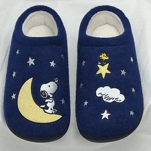 Peanuts Slumber Party Navy Felt Clogs Slippers Womens Sz 7M - Picture 1 of 14