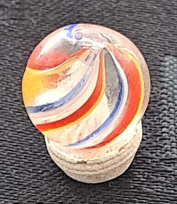 Antique German Hand Made Peewee Latticino Multi Colour Banded Marble - Image 1 of 4