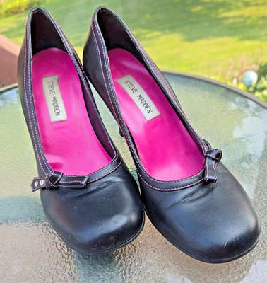 Steve Madden Zapatos Negros Deslumbrantes Tacones de Bomba Rosa Acento Hebilla Para Mujer Talla 8.5B Foto 1 de 4
