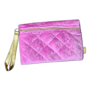 Bolsa de terciopelo acolchada rosa ipsy bolsa de cosméticos con cremallera artículos de tocador bolsa de maquillaje - Imagen 1 de 10