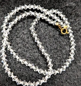 Vintage Austrian Crystal Necklace Clear Bicone Tiny 1mm Dainty 14k GF Clasp 14" - Picture 1 of 17
