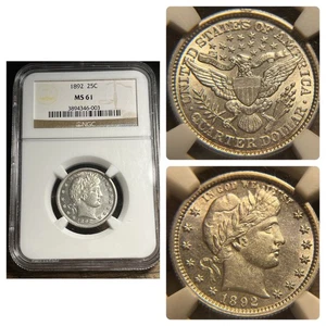 1892 Barber Quarter NGC MS-61; First Year of Issue! Beautiful Coin, Silver - Picture 1 of 5