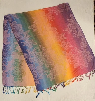 INCREÍBLE Bufanda Pashmina Cachemira y Seda Arco Iris con Patrón Rosa Burnout Foto 1 de 3