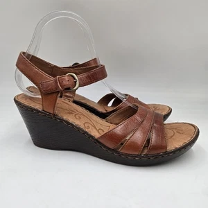 Sandalias de cuña Born de cuero marrón con correa para el tobillo talla 10 - Imagen 1 de 8