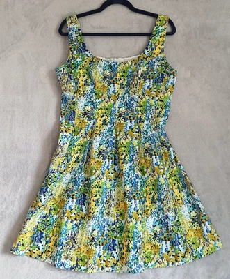 Vestido para mujer NINE WEST 14P azul amarillo verde floral sin mangas ajuste y acampanado Foto 1 de 4