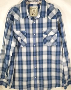 Coastal-Mens Long Sleeve Western Pearl Snap Shirt-2XL XXL-Blue Plaid-Casual - Picture 1 of 8