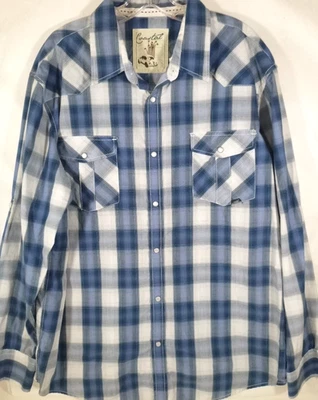 Coastal-Mens Long Sleeve Western Pearl Snap Shirt-2XL XXL-Blue Plaid-Casual - Image 1 of 4