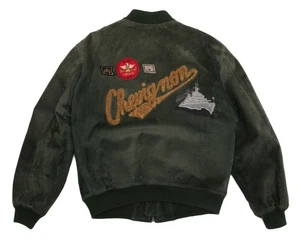 CHEVIGNON Vintage Suede Bomber US Navy Patches - Picture 1 of 10