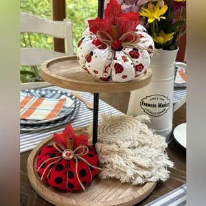 One Hand Crafted Red and White Ladybug Pumpkin - Picture 1 of 3