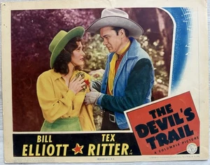 Vintage 1942 Orig. Tarjeta de vestíbulo de la película Tex Ritter "THE DEVIL'S TRAIL" Western - Imagen 1 de 2